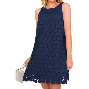 imageBTFBM Women Hollow Out Circle Embroidered Short Dresses Summer Casual Sleeveless Vacation Party Cocktail Tank DressNavy