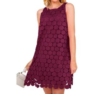 imageBTFBM Women Hollow Out Circle Embroidered Short Dresses Summer Casual Sleeveless Vacation Party Cocktail Tank DressWine Red