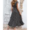imageBTFBM Summer Floral Maxi Dress for Women 2025 Vacation Ruffle Sleeve V Neck Belt Wrap Spring Beach Wedding Guest DressesFloral Black