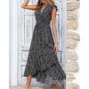 imageBTFBM Summer Floral Maxi Dress for Women 2025 Vacation Ruffle Sleeve V Neck Belt Wrap Spring Beach Wedding Guest DressesFloral Black