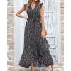 imageBTFBM Summer Floral Maxi Dress for Women 2025 Vacation Ruffle Sleeve V Neck Belt Wrap Spring Beach Wedding Guest DressesFloral Black