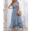 imageBTFBM Summer Floral Maxi Dress for Women 2025 Vacation Ruffle Sleeve V Neck Belt Wrap Spring Beach Wedding Guest DressesFloral Blue
