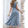 imageBTFBM Summer Floral Maxi Dress for Women 2025 Vacation Ruffle Sleeve V Neck Belt Wrap Spring Beach Wedding Guest DressesFloral Blue