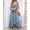imageBTFBM Summer Floral Maxi Dress for Women 2025 Vacation Ruffle Sleeve V Neck Belt Wrap Spring Beach Wedding Guest DressesFloral Blue