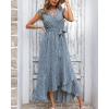 imageBTFBM Summer Floral Maxi Dress for Women 2025 Vacation Ruffle Sleeve V Neck Belt Wrap Spring Beach Wedding Guest DressesFloral Blue