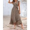 imageBTFBM Summer Floral Maxi Dress for Women 2025 Vacation Ruffle Sleeve V Neck Belt Wrap Spring Beach Wedding Guest DressesFloral Brown