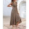 imageBTFBM Summer Floral Maxi Dress for Women 2025 Vacation Ruffle Sleeve V Neck Belt Wrap Spring Beach Wedding Guest DressesFloral Brown