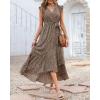 imageBTFBM Summer Floral Maxi Dress for Women 2025 Vacation Ruffle Sleeve V Neck Belt Wrap Spring Beach Wedding Guest DressesFloral Brown