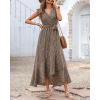imageBTFBM Summer Floral Maxi Dress for Women 2025 Vacation Ruffle Sleeve V Neck Belt Wrap Spring Beach Wedding Guest DressesFloral Brown