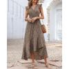 imageBTFBM Summer Floral Maxi Dress for Women 2025 Vacation Ruffle Sleeve V Neck Belt Wrap Spring Beach Wedding Guest DressesFloral Brown
