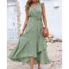 imageBTFBM Summer Floral Maxi Dress for Women 2025 Vacation Ruffle Sleeve V Neck Belt Wrap Spring Beach Wedding Guest DressesFloral Green