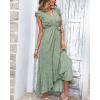 imageBTFBM Summer Floral Maxi Dress for Women 2025 Vacation Ruffle Sleeve V Neck Belt Wrap Spring Beach Wedding Guest DressesFloral Green