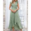 imageBTFBM Summer Floral Maxi Dress for Women 2025 Vacation Ruffle Sleeve V Neck Belt Wrap Spring Beach Wedding Guest DressesFloral Green