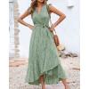 imageBTFBM Summer Floral Maxi Dress for Women 2025 Vacation Ruffle Sleeve V Neck Belt Wrap Spring Beach Wedding Guest DressesFloral Green