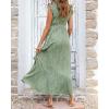 imageBTFBM Summer Floral Maxi Dress for Women 2025 Vacation Ruffle Sleeve V Neck Belt Wrap Spring Beach Wedding Guest DressesFloral Green