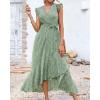 imageBTFBM Summer Floral Maxi Dress for Women 2025 Vacation Ruffle Sleeve V Neck Belt Wrap Spring Beach Wedding Guest DressesFloral Green