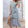imageBTFBM Summer Floral Maxi Dress for Women 2025 Vacation Ruffle Sleeve V Neck Belt Wrap Spring Beach Wedding Guest DressesFloral Print Blue