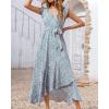 imageBTFBM Summer Floral Maxi Dress for Women 2025 Vacation Ruffle Sleeve V Neck Belt Wrap Spring Beach Wedding Guest DressesFloral Print Blue