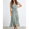 imageBTFBM Summer Floral Maxi Dress for Women 2025 Vacation Ruffle Sleeve V Neck Belt Wrap Spring Beach Wedding Guest DressesFloral Print Green
