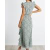 imageBTFBM Summer Floral Maxi Dress for Women 2025 Vacation Ruffle Sleeve V Neck Belt Wrap Spring Beach Wedding Guest DressesFloral Print Green