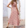 imageBTFBM Summer Floral Maxi Dress for Women 2025 Vacation Ruffle Sleeve V Neck Belt Wrap Spring Beach Wedding Guest DressesFloral Print Red