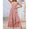 imageBTFBM Summer Floral Maxi Dress for Women 2025 Vacation Ruffle Sleeve V Neck Belt Wrap Spring Beach Wedding Guest DressesFloral Print Red