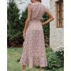 imageBTFBM Summer Floral Maxi Dress for Women 2025 Vacation Ruffle Sleeve V Neck Belt Wrap Spring Beach Wedding Guest DressesFloral Print Wine Red White