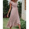 imageBTFBM Summer Floral Maxi Dress for Women 2025 Vacation Ruffle Sleeve V Neck Belt Wrap Spring Beach Wedding Guest DressesFloral Print Wine Red White