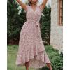 imageBTFBM Summer Floral Maxi Dress for Women 2025 Vacation Ruffle Sleeve V Neck Belt Wrap Spring Beach Wedding Guest DressesFloral Print Wine Red White