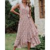 imageBTFBM Summer Floral Maxi Dress for Women 2025 Vacation Ruffle Sleeve V Neck Belt Wrap Spring Beach Wedding Guest DressesFloral Print Wine Red White