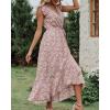 imageBTFBM Summer Floral Maxi Dress for Women 2025 Vacation Ruffle Sleeve V Neck Belt Wrap Spring Beach Wedding Guest DressesFloral Print Wine Red White