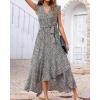 imageBTFBM Summer Floral Maxi Dress for Women 2025 Vacation Ruffle Sleeve V Neck Belt Wrap Spring Beach Wedding Guest DressesFloral White