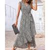 imageBTFBM Summer Floral Maxi Dress for Women 2025 Vacation Ruffle Sleeve V Neck Belt Wrap Spring Beach Wedding Guest DressesFloral White