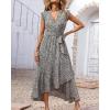 imageBTFBM Summer Floral Maxi Dress for Women 2025 Vacation Ruffle Sleeve V Neck Belt Wrap Spring Beach Wedding Guest DressesFloral White