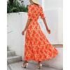 imageBTFBM Women Casual Summer Dresses 2025 Spring Crew Neck Ruffle Short Sleeve Floral Print Smocked Boho Flowy Maxi DressBig Floral Orange
