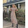 imageBTFBM Women Casual Summer Dresses 2025 Spring Crew Neck Ruffle Short Sleeve Floral Print Smocked Boho Flowy Maxi DressDot Apricot Brown