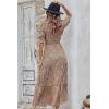 imageBTFBM Women Casual Summer Dresses 2025 Spring Crew Neck Ruffle Short Sleeve Floral Print Smocked Boho Flowy Maxi DressDot Apricot Brown