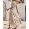 imageBTFBM Women Casual Summer Dresses 2025 Spring Crew Neck Ruffle Short Sleeve Floral Print Smocked Boho Flowy Maxi DressDot Apricot Coffee