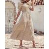 imageBTFBM Women Casual Summer Dresses 2025 Spring Crew Neck Ruffle Short Sleeve Floral Print Smocked Boho Flowy Maxi DressDot Apricot Coffee