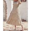 imageBTFBM Women Casual Summer Dresses 2025 Spring Crew Neck Ruffle Short Sleeve Floral Print Smocked Boho Flowy Maxi DressDot Apricot Coffee
