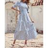 imageBTFBM Women Casual Summer Dresses 2025 Spring Crew Neck Ruffle Short Sleeve Floral Print Smocked Boho Flowy Maxi DressDot Blue White