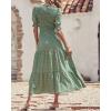 imageBTFBM Women Casual Summer Dresses 2025 Spring Crew Neck Ruffle Short Sleeve Floral Print Smocked Boho Flowy Maxi DressDot Green White