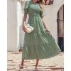 imageBTFBM Women Casual Summer Dresses 2025 Spring Crew Neck Ruffle Short Sleeve Floral Print Smocked Boho Flowy Maxi DressDot Green White