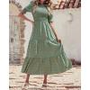 imageBTFBM Women Casual Summer Dresses 2025 Spring Crew Neck Ruffle Short Sleeve Floral Print Smocked Boho Flowy Maxi DressDot Green White