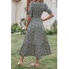 imageBTFBM Women Casual Summer Dresses 2025 Spring Crew Neck Ruffle Short Sleeve Floral Print Smocked Boho Flowy Maxi DressFloral Black Apricot