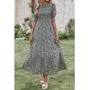 imageBTFBM Women Casual Summer Dresses 2025 Spring Crew Neck Ruffle Short Sleeve Floral Print Smocked Boho Flowy Maxi DressFloral Black Apricot