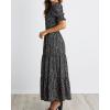 imageBTFBM Women Casual Summer Dresses 2025 Spring Crew Neck Ruffle Short Sleeve Floral Print Smocked Boho Flowy Maxi DressFloral Black White