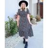 imageBTFBM Women Casual Summer Dresses 2025 Spring Crew Neck Ruffle Short Sleeve Floral Print Smocked Boho Flowy Maxi DressFloral Black White