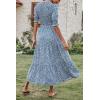 imageBTFBM Women Casual Summer Dresses 2025 Spring Crew Neck Ruffle Short Sleeve Floral Print Smocked Boho Flowy Maxi DressFloral Blue White