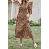 imageBTFBM Women Casual Summer Dresses 2025 Spring Crew Neck Ruffle Short Sleeve Floral Print Smocked Boho Flowy Maxi DressFloral Coffee White